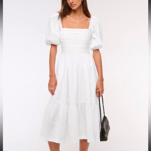 The A&F Emerson Linen-Blend Puff Sleeve Midi Dress - Picture 2 of 5